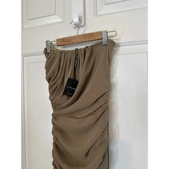 JLUXLABEL Dress Women Small Brown Metallic Strapless Ruched Bodycon Midi - Picture 4 of 8